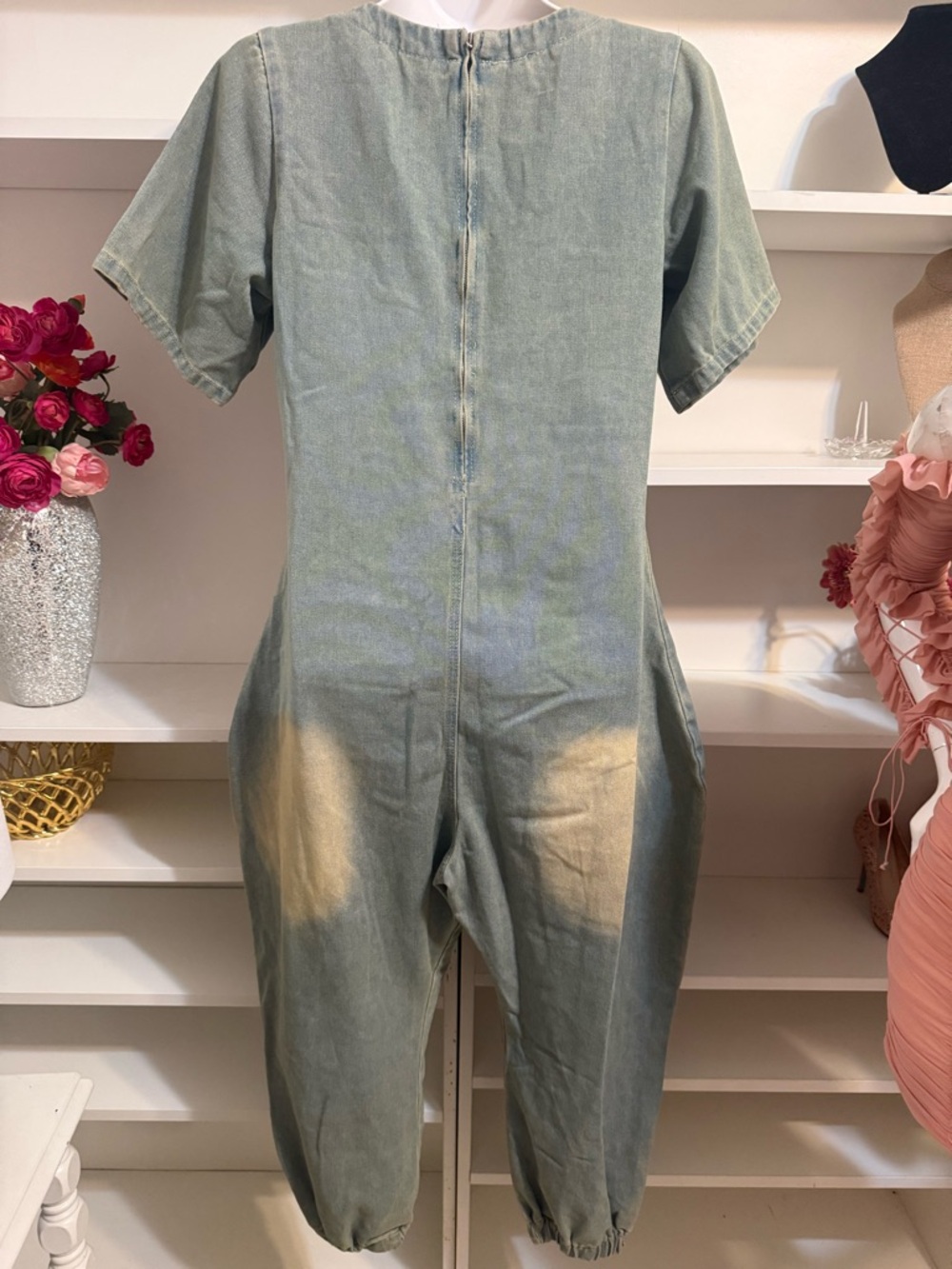 Washed Blue Utility Jumpsuit - Women L - Picture 9 of 9